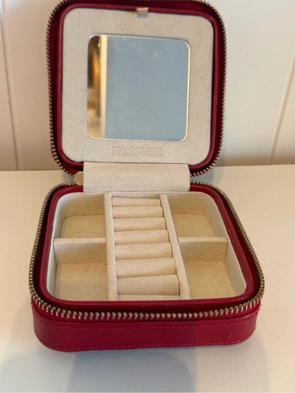WOLF Red Quilted Leather Jewelry Case with Tassel Wristlet